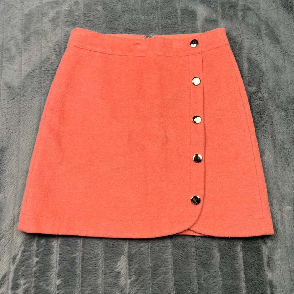 LOFT Coral Pink Wool Blend Button Front Faux Wrap Mini Skirt Size 2